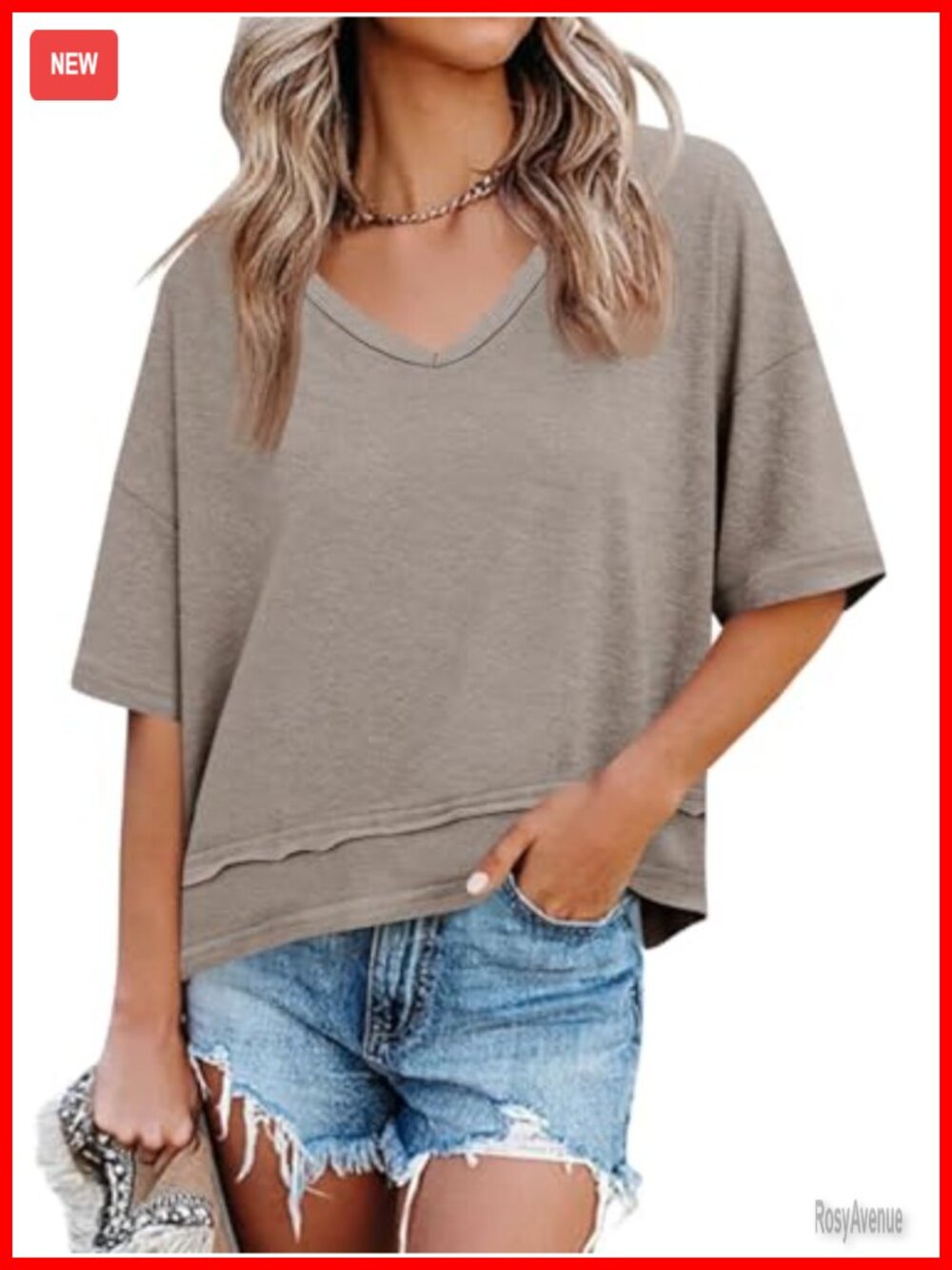 Loose Fit V Neck Short Sleeve T Shirt Casual Summer Top